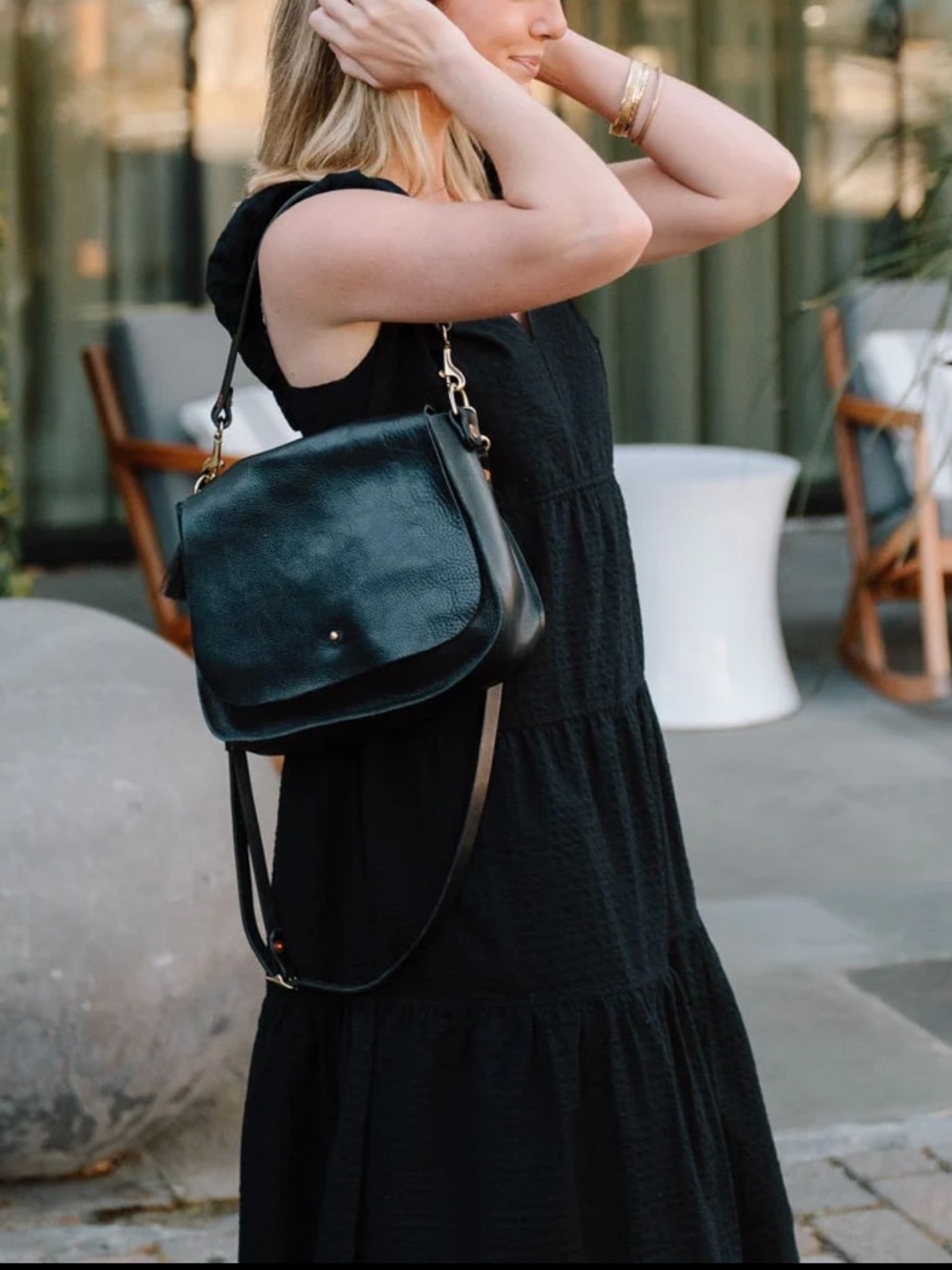 Black luxe leather saddle bag - Picture 5 of 5